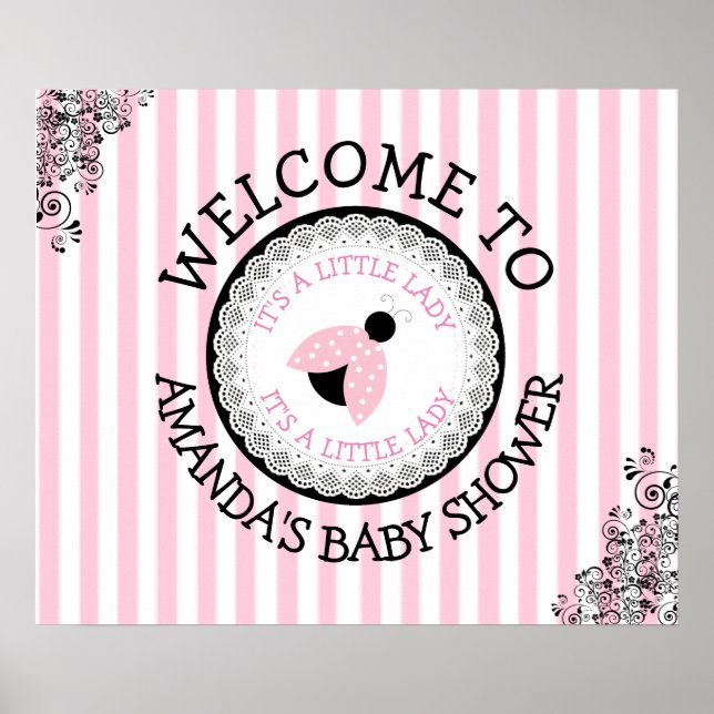 Póster Poster Baby Shower de Ladybug Rosa Personalizado (Frente)