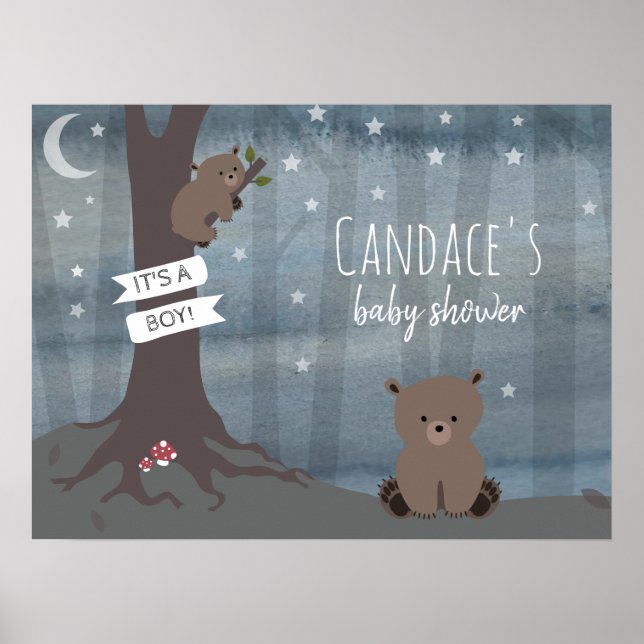 Póster Poster Baby Shower de Night Woodland Bear (Frente)