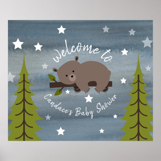 Póster poster Baby Shower de oso somnoliento de 24" x 20" (Frente)
