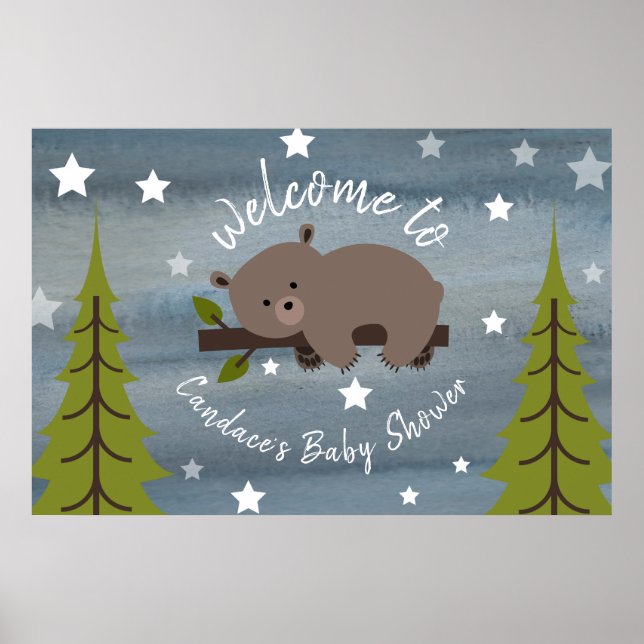 Póster poster Baby Shower de oso somnoliento de 36" x 24" (Frente)