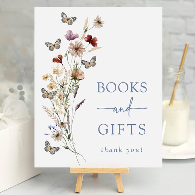 Póster Poster Baby Shower de regalos de mariposa azul (Blue Butterfly Gifts Baby Shower Poster by Painted Paperie
)