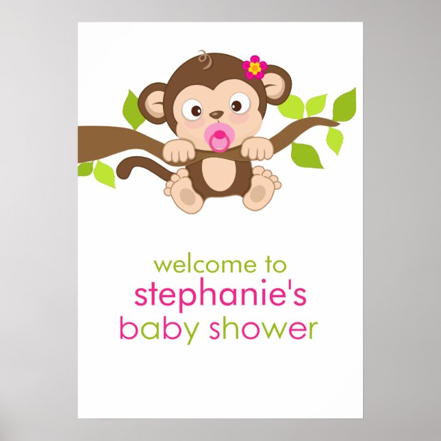 Póster Poster Baby Shower de un pequeño Chica de monos li (Frente)