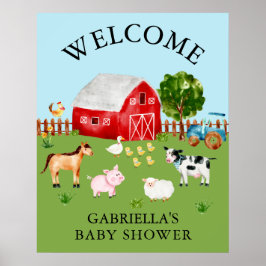 Póster Poster Baby Shower de Watercolor Barnyard Animals
