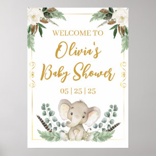 Póster Poster Baby Shower Gold Elephant