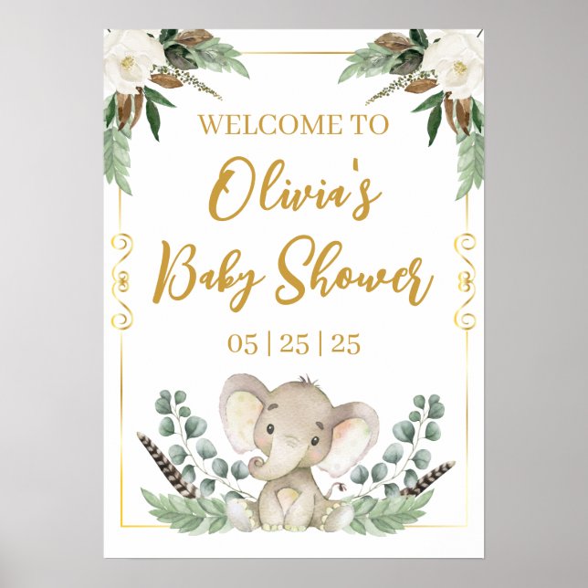 Póster Poster Baby Shower Gold Elephant (Frente)