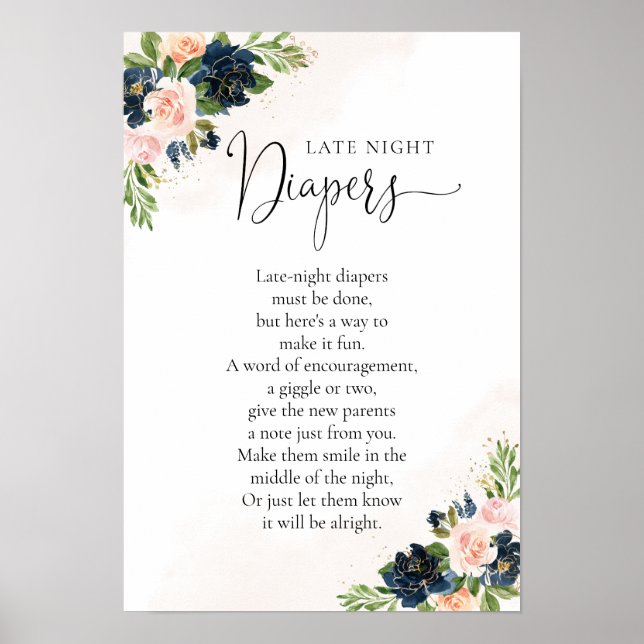Póster Poster Baby Shower Navy Rubor Pink Floral (Frente)