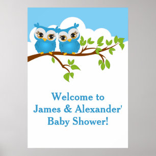 Póster Poster Baby Shower Sweet Twins Owls Boy