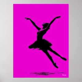 Póster Poster Ballerina - Silhouette negra en rosa