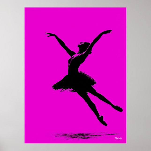 Póster Poster Ballerina - Silhouette negra en rosa (Frente)