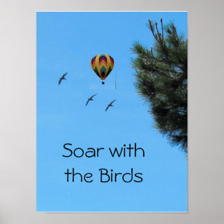 Póster Poster - Balón de aire caliente y pájaros