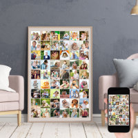 Poster Beige de Multi Photo 54 Picture Grid Collag