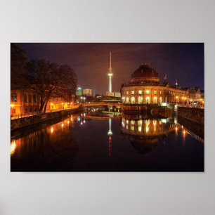 Póster Poster Berlín Alemania Skyline Nacht Fernsehturm