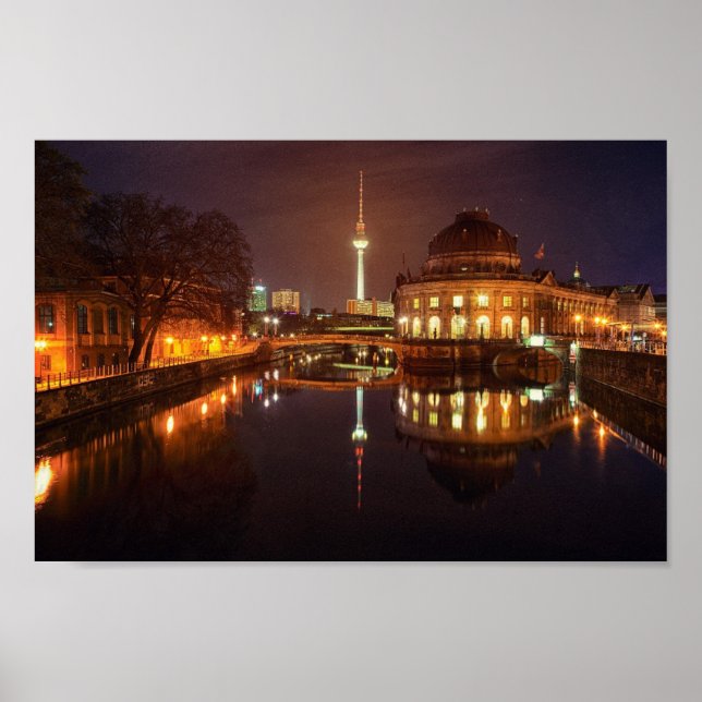 Póster Poster Berlín Alemania Skyline Nacht Fernsehturm (Frente)