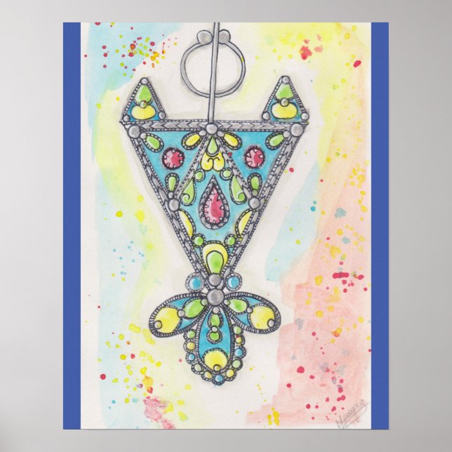Póster Poster Bijou kabyle aquarelle bleu (Frente)