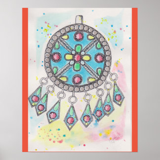 Póster Poster Bijou kabyle aquarelle rouge