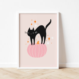 Póster Poster Black Cat Pink Halloween