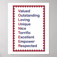 Poster blanco de tipografía roja y azul voluntario