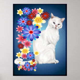 Póster Poster blanco del gatito del jardín