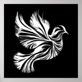 Póster Poster blanco y negro de contorno de la paloma