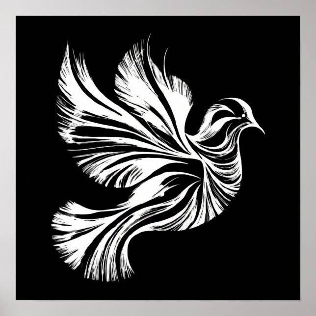 Póster Poster blanco y negro de contorno de la paloma (Frente)
