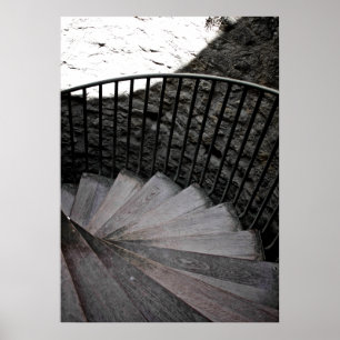 Póster Poster blanco y negro de la escalera espiral