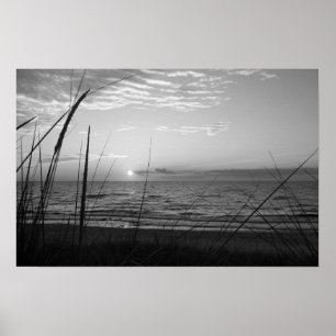 Póster Poster blanco y negro de la puesta del sol