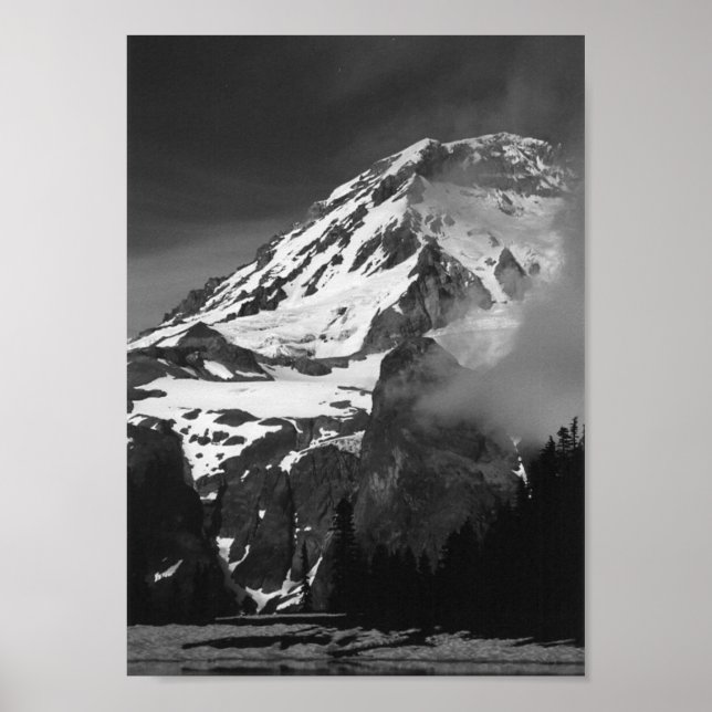 Póster Poster blanco y negro de Mount Rainier (Frente)
