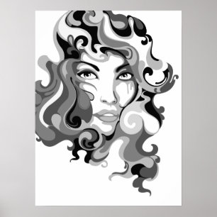 Póster Poster blanco y negro del chica de la pintada