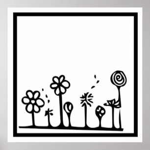Póster Poster blanco y negro del dibujo de la flor
