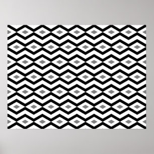Póster Poster blanco y negro del zigzag del diamante
