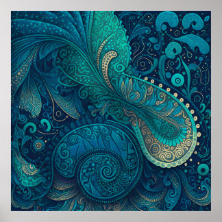 Póster Poster Blue Paisley 1