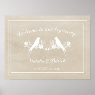 Póster Poster Boda de Beige Lovebird Floral