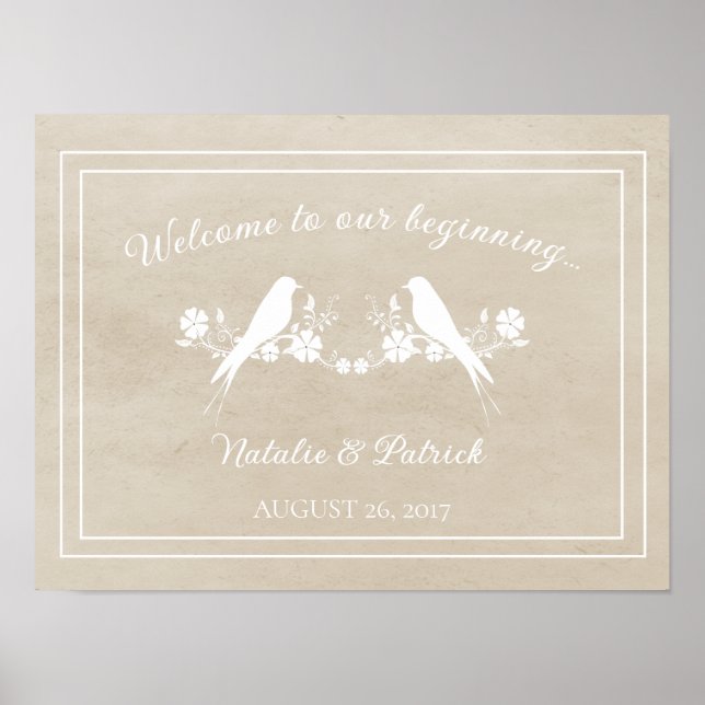 Póster Poster Boda de Beige Lovebird Floral (Frente)