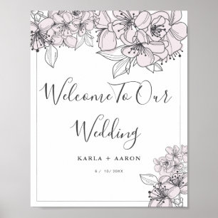 Póster Poster Boda de bienvenida con flores dibujadas a m