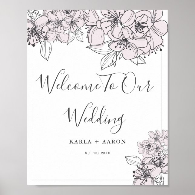 Póster Poster Boda de bienvenida con flores dibujadas a m (Frente)
