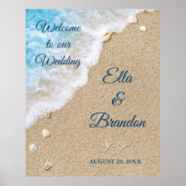 Póster Poster Boda de las olas de playa azul