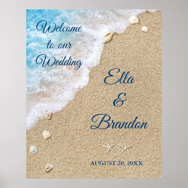 Póster Poster Boda de las olas de playa azul (Frente)