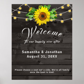 Póster Poster Boda de Rustic Sunflower w Lights