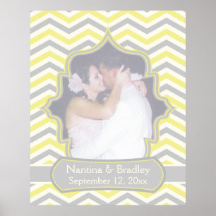 Póster Poster boda de zigzag chevron gris amarillo modern