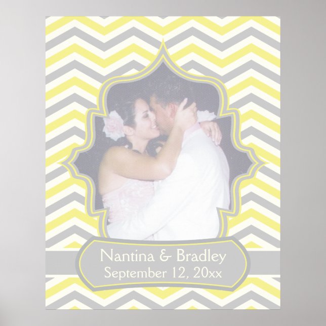 Póster Poster boda de zigzag chevron gris amarillo modern (Frente)