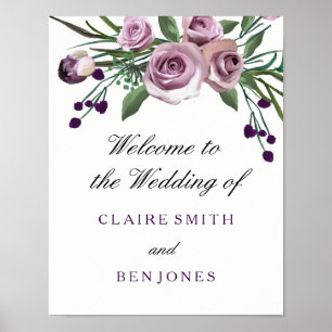 Póster Poster Boda floral de Pluma Romántica Rosa Púrpura