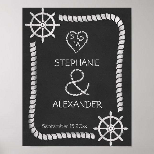 Póster Poster Boda Náutico de Chalkboard (Frente)