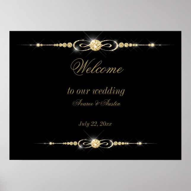 Póster Poster Boda Purpurina y oro de diamantes (Frente)