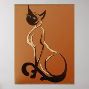 Póster Poster bonito del gato siamés que se sienta