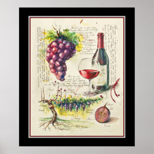 Póster Poster botánico de vino rojo