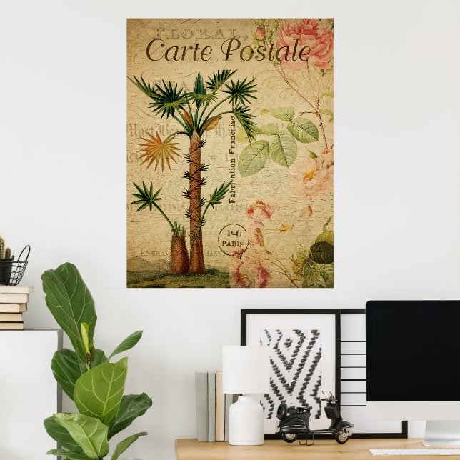 Póster Poster Botánico Vintage - Árbol de palmas (Oficina en casa)