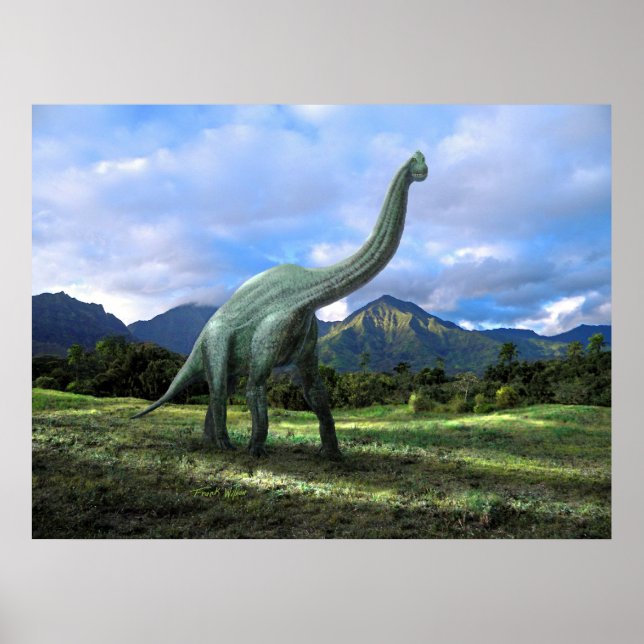 Póster Poster ~ Brachiosaurio Dinosaurio en Meadow (Frente)