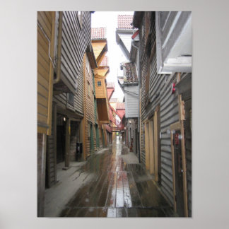 Póster Poster: Bryggen Walkway, Bergen, Norway