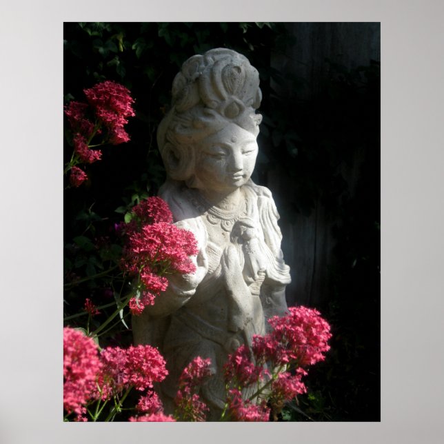 Póster Poster budista diosa Kuan Yin flores de Buda (Frente)