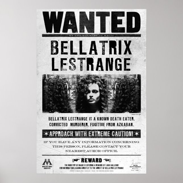 Póster Poster buscado de Bellatrix Lestrange (Frente)